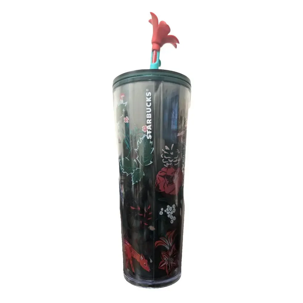 NEW Starbucks Holiday 2022 Poinsettia 24oz Cold Cup Tumbler with Flower Straw - Picture 3 of 7